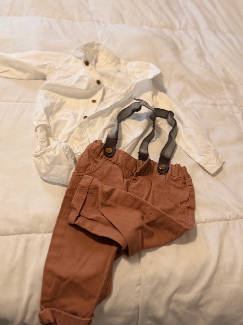Kids Brown Suspender Pants with button down